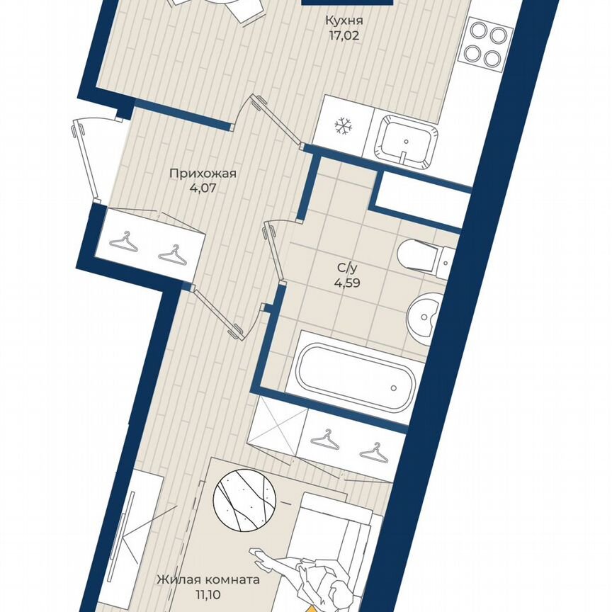 1-к. квартира, 38,7 м², 11/12 эт.