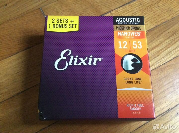 Струны Elixir Акустик nanoweb phoshor bronze 12-53