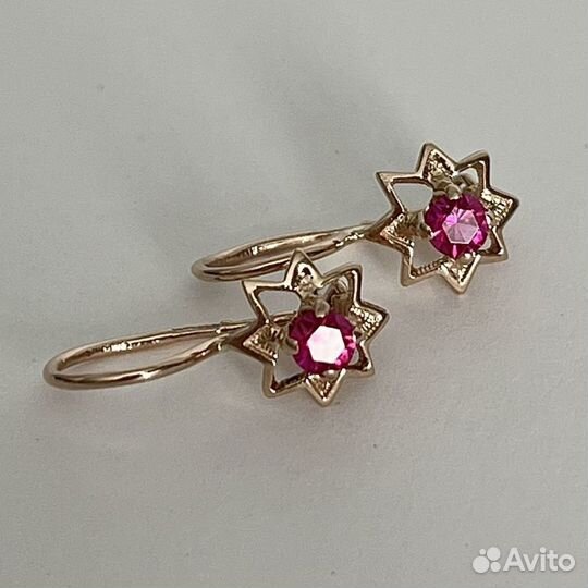 Советские золотые серьги 583 пробы СССР с рубинами