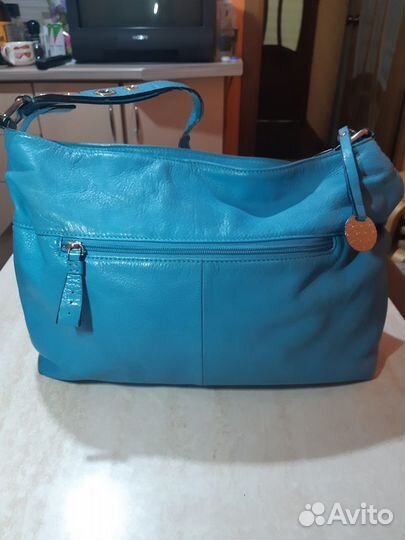 Сумка женская голубая, натуральная кожа бу