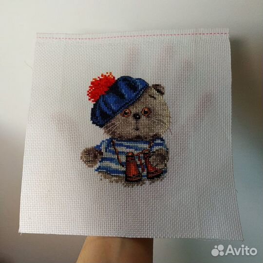 Кот моряк вышитый крестом кот Басик