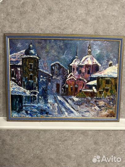 Картина маслом на холсте пейзаж городской зима