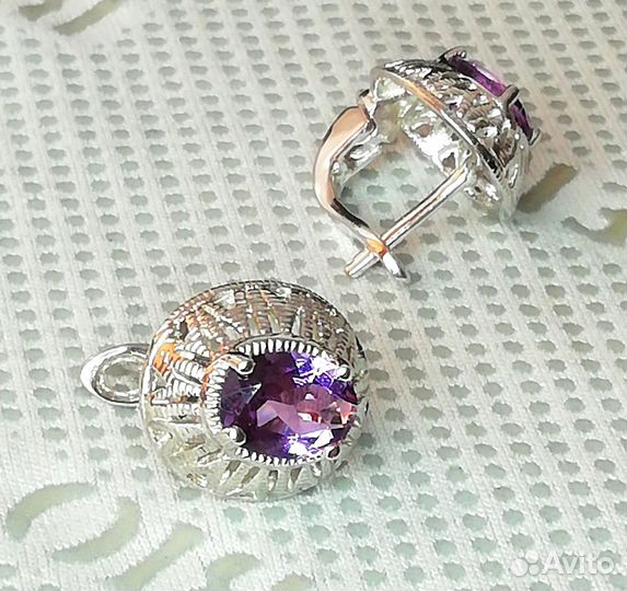 Серьги серебро аметист С364