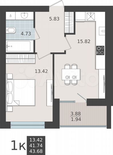 1-к. квартира, 41,7 м², 6/9 эт.