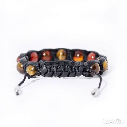 Кожаный браслет оберег с натуральными камнями
