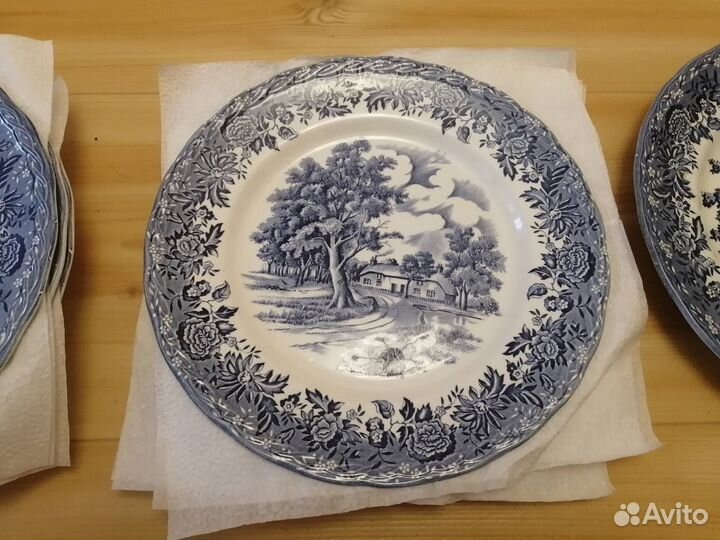 Тарелки синий Английский фаянс 7 штук