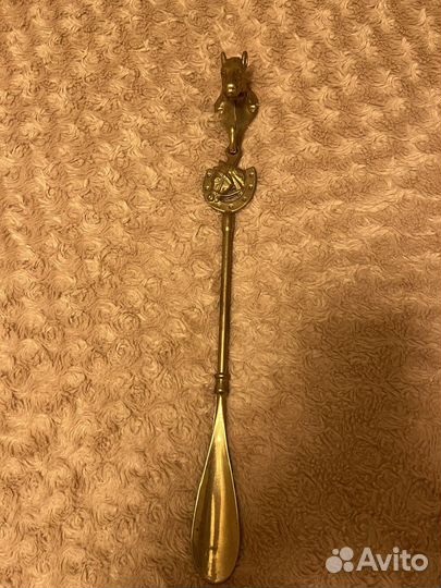 Ложка для обуви+ держатель крючок конь. Латунь