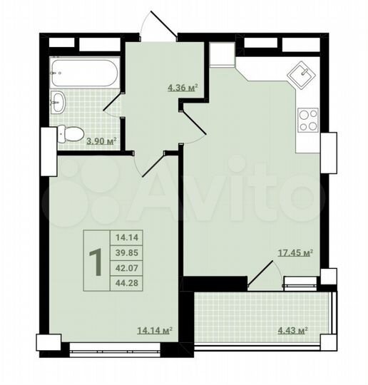 1-к. квартира, 44,2 м², 10/18 эт.