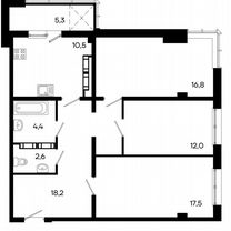 3-к. квартира, 87,3 м², 11/16 эт.