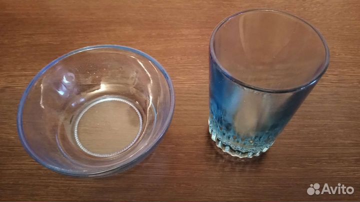 Маленькая вазочка и стакан, голубое стекло СССР