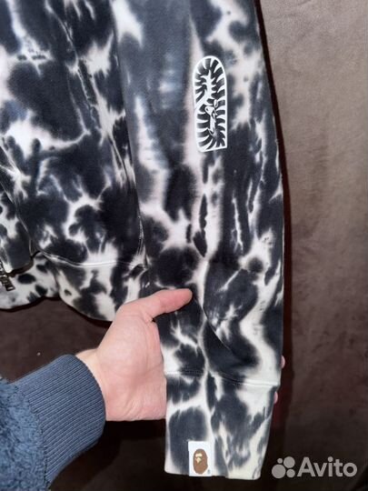 Bape Tie Dye ponr Shark Wide Full Zip Hoodie Black