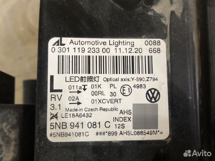 Передняя левая фара IQ.light на тигуан 2 vw