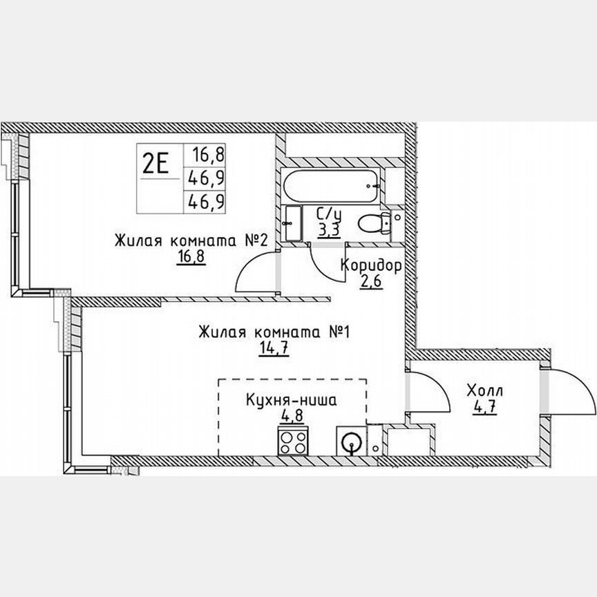 1-к. квартира, 46,9 м², 11/19 эт.