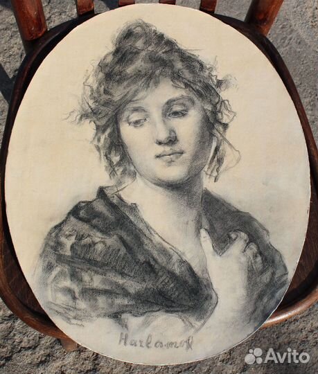 Картина старинная портрет девушки