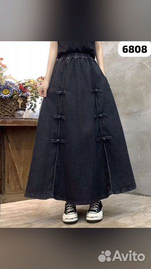 Джинсовая юбка лен