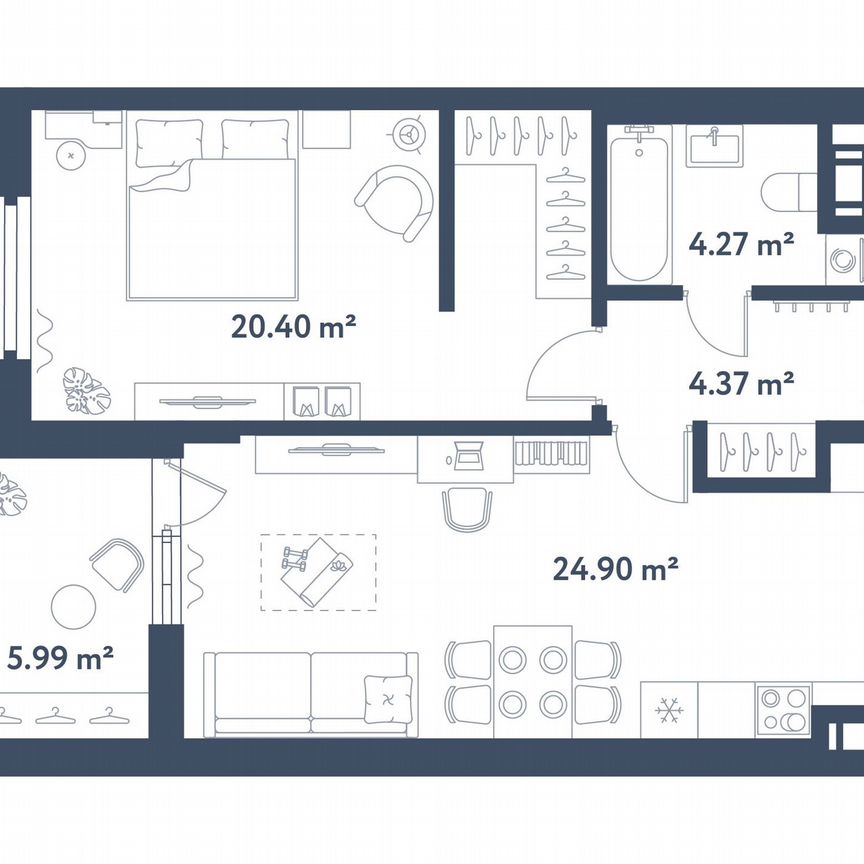 1-к. квартира, 56,9 м², 8/11 эт.