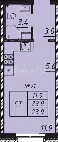 Квартира-студия, 23,9 м², 1/9 эт.