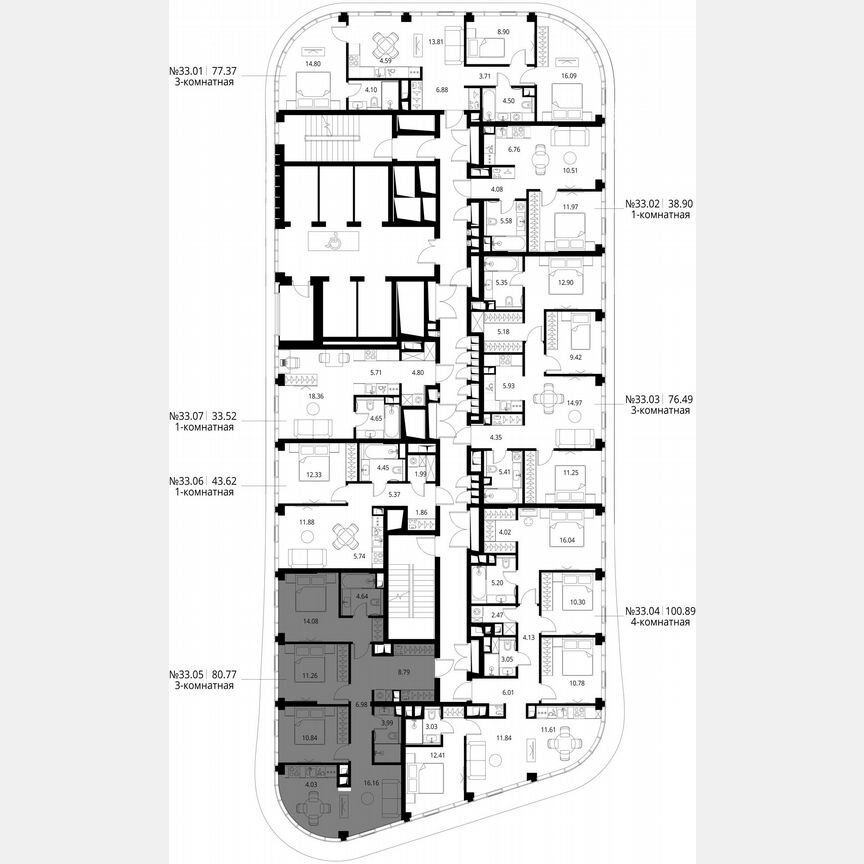 3-к. квартира, 80,8 м², 33/49 эт.