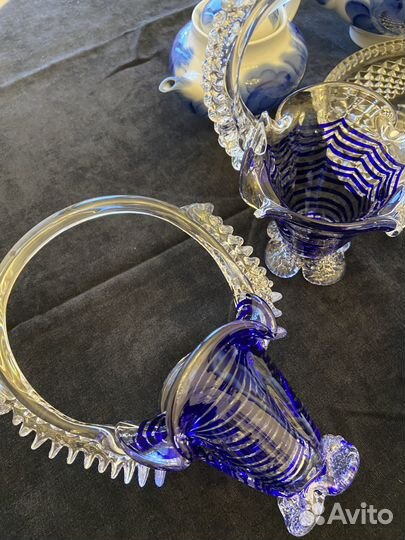 Блюдо, тарелки, чайник, сахарница хрусталь фарфор