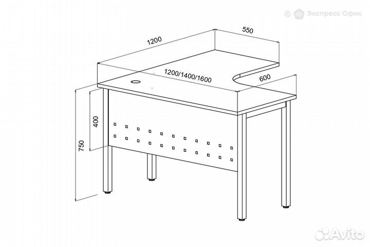Стол письменный на металлокаркасе правый (боковые опоры заказываются отдельно) Стиль 2мк.129