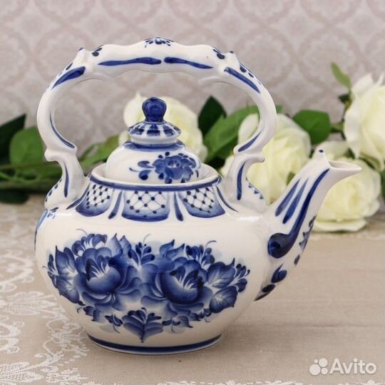 Чайник 'Вдохновение', H 21 см, гжель