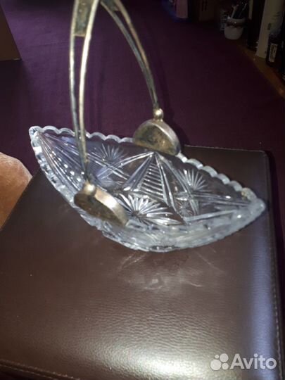Хрустальная конфетница с Серебрянными ручками-СССР