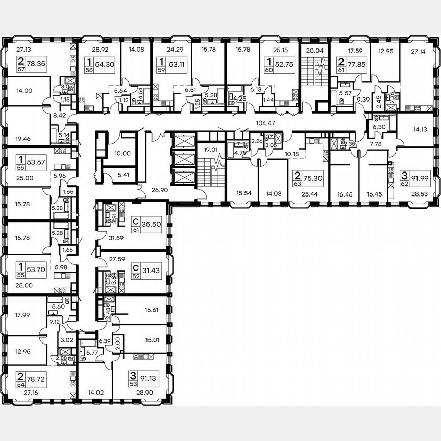 1-к. апартаменты, 52,2 м², 6/21 эт.