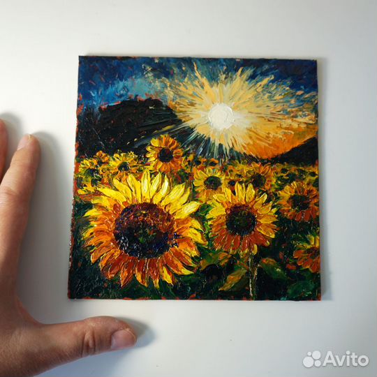 Картина маслом. Подсолнухи 15х15 см. В наличии