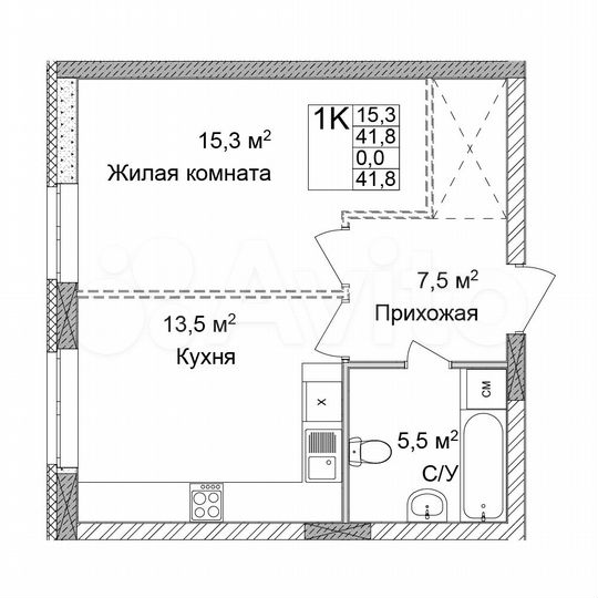 1-к. квартира, 41,8 м², 2/17 эт.