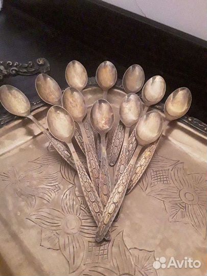 Ложки чайные мельхиор золочение 18 штук