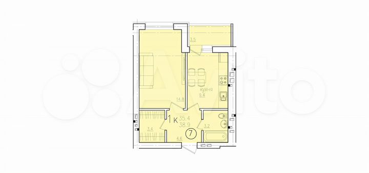 1-к. квартира, 38,9 м², 8/10 эт.