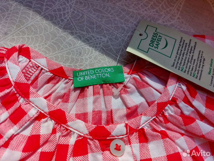 Benetton рубашка детская 116 красная в клетку