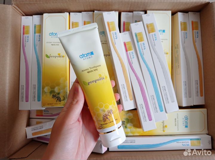 Зубная паста атоми + 4 щетки набор