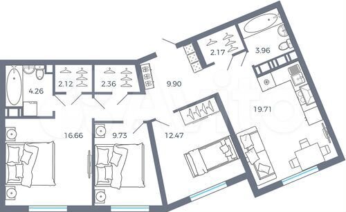 3-к. квартира, 83,3 м², 2/17 эт.