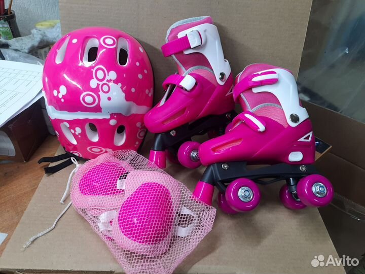 Ролики квады раздвижные розовые