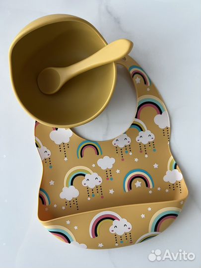 Набор силиконовой посуды нагрудник тарелка