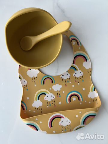 Набор силиконовой посуды нагрудник тарелка