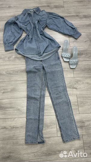 Джинсовая рубашка zara и джинсы