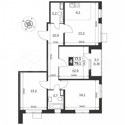 4-к. квартира, 78,8 м², 25/25 эт.