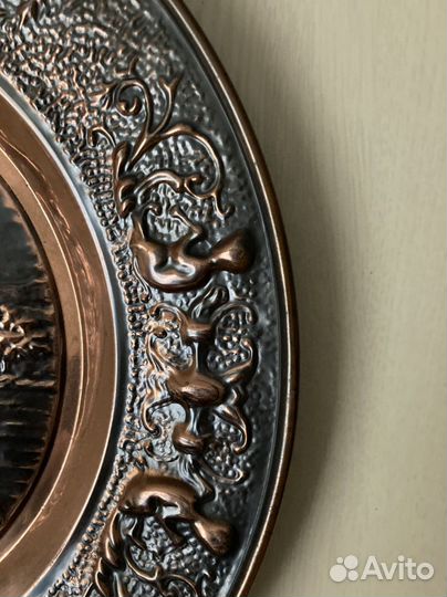 Панно настенное, картина, тарелка медная чеканка