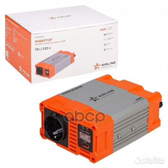 Инвертор 12В-220В, 500 Вт (API-400-03) API40003