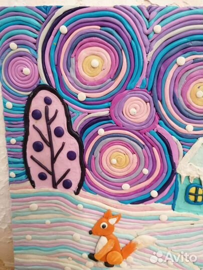 Зимушка детская работа из пластилина