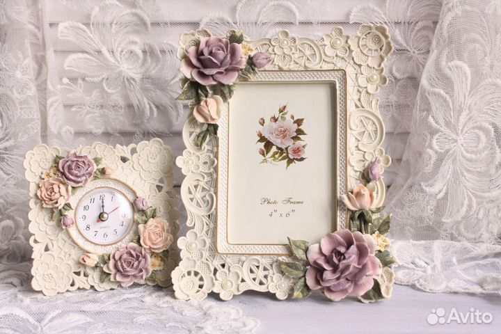 Фоторамка с розами бежевая винтажная