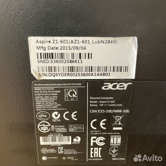 Моноблок acer aspire z1-601 ssd 240