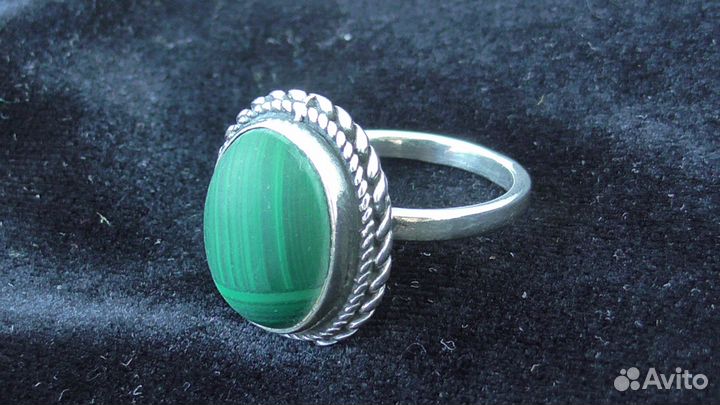 Кольцо серебро, малахит, винтаж СССР