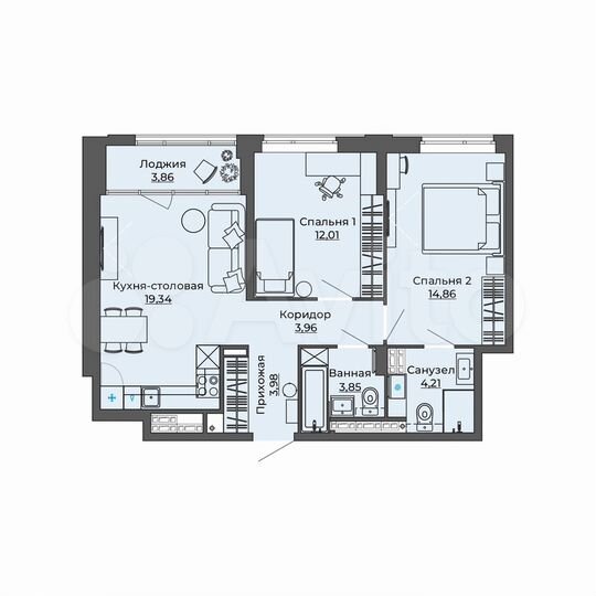 2-к. квартира, 66,1 м², 14/23 эт.