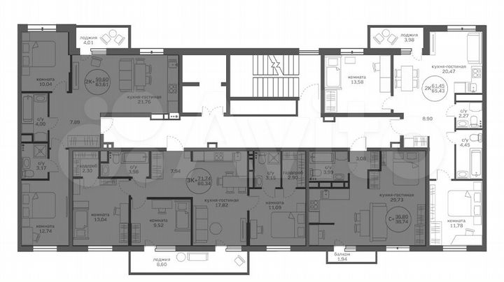 2-к. квартира, 61,5 м², 8/20 эт.