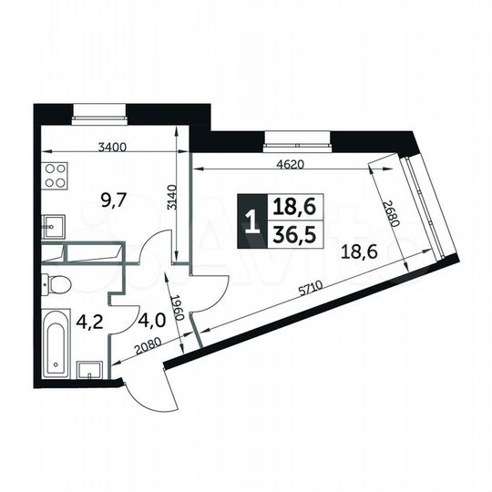 1-к. квартира, 36,6 м², 4/15 эт.