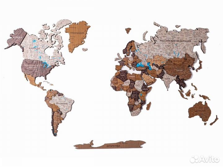Деревянная карта мира 3D настенная, Королев