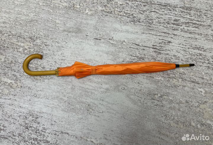 Зонт трость оранжевый с деревянной ручкой